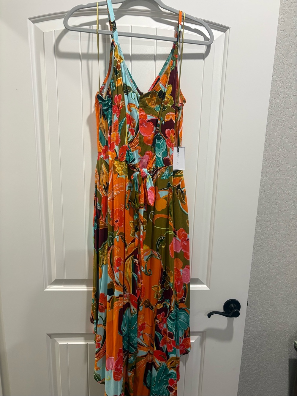 1.STATE Tropical Floral Wide Leg Jumpsuit L Tie Waist NWOT